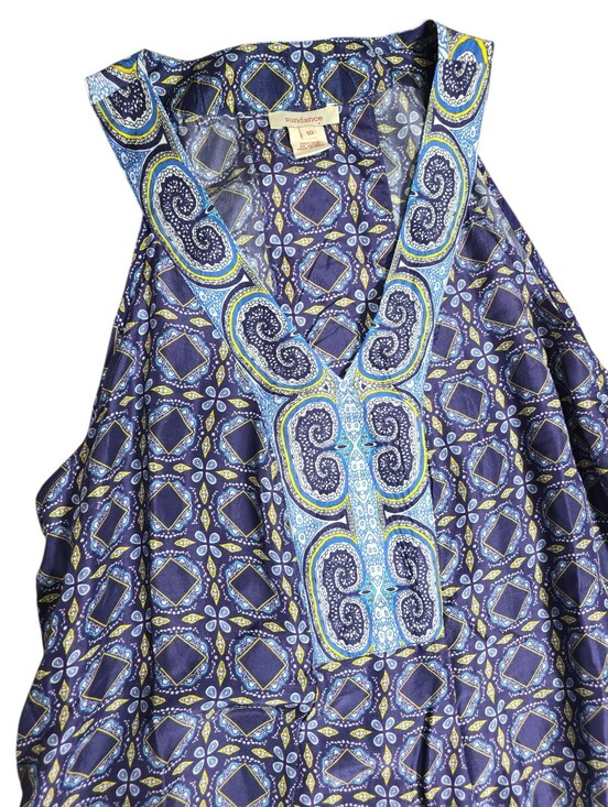 Sundance Dresses & Skirts - NWOT SILK Sundance Plaza Sweet Maxi Dress Bohemian Flowy Mosaic Blue Size 10